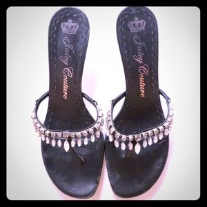 Juicy Couture rhinestone kitten heel thongs